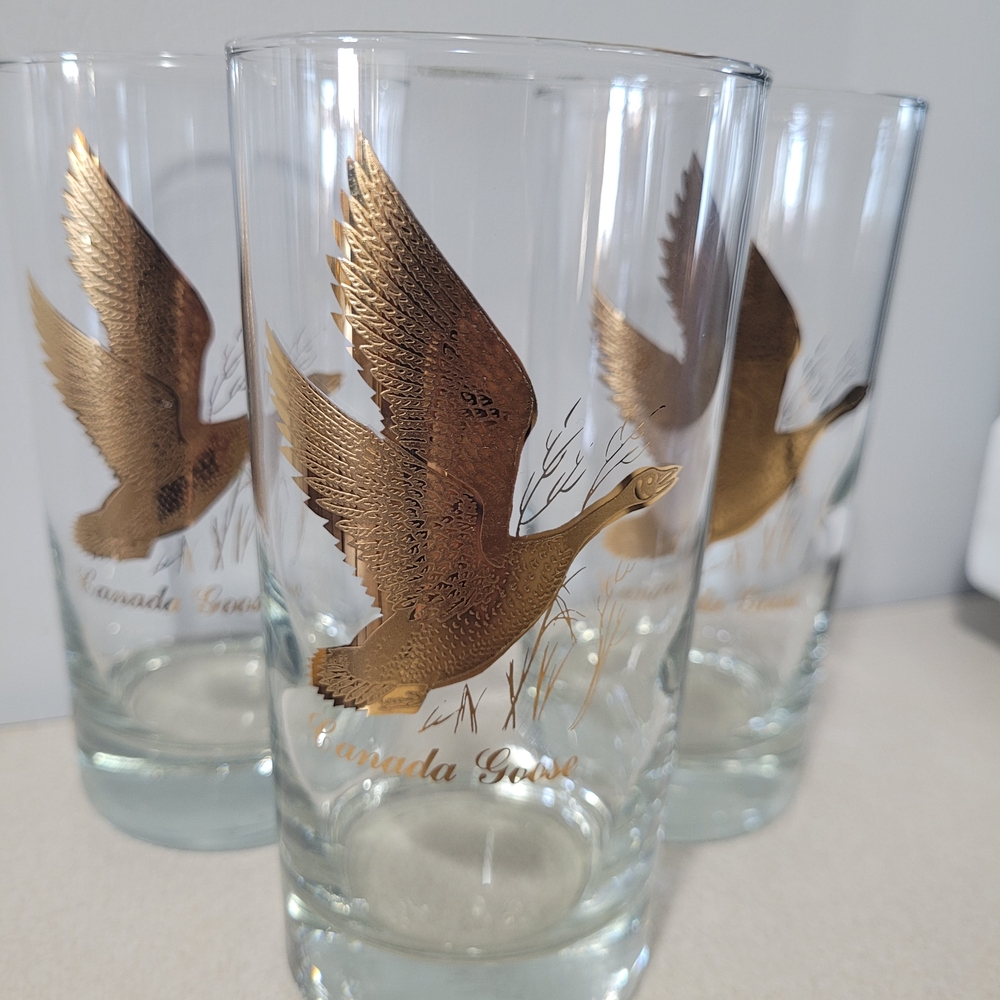 Vintage Gold Canada Goose Highball Glass Set Of 3